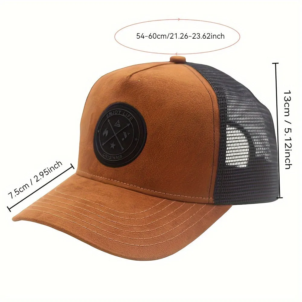 1pc Stylish Alphabet Round Label Baseball Cap - Versatile Casual Sunshade with Grid Back, Perfect for Outdoor Men and Women - Summer Essential