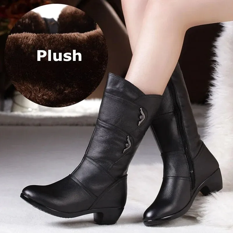 2025 Winter Plus Size Anti-Skid Boots | Thick Wool Warm Fashion Middle Boots, Outdoor Snow Boots with Wedges for Women