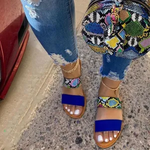 2025 Women’s Outdoor Beach Sandals – Double-Layer Leather Graffiti Print Non-Slip Slippers