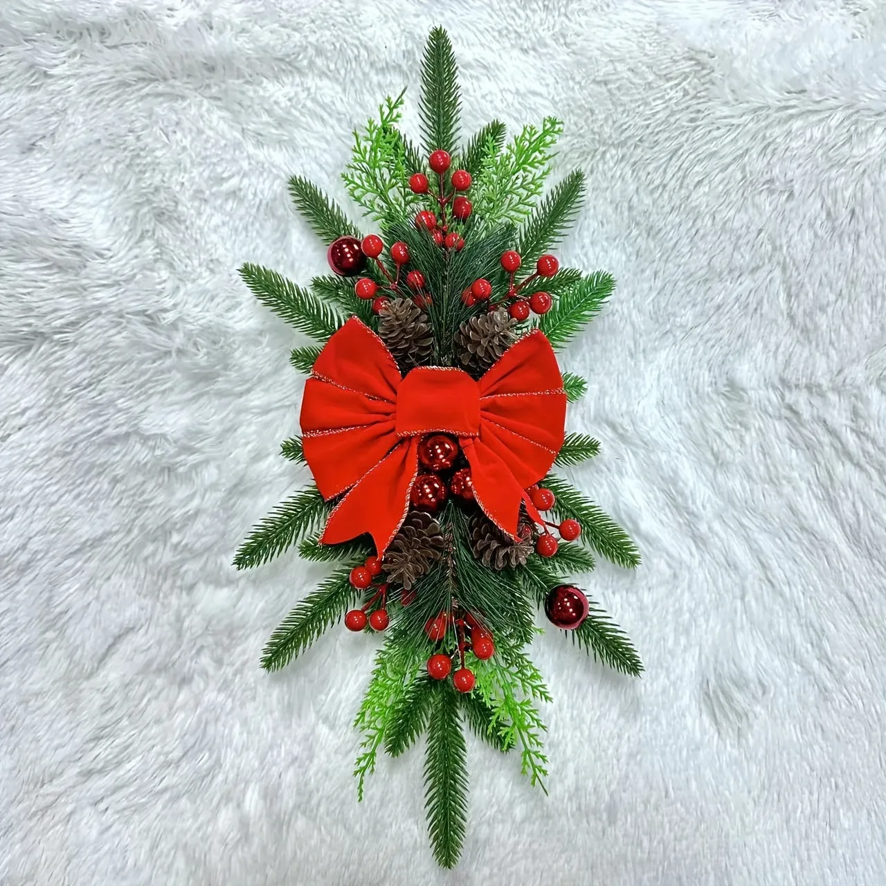 2pcs, Cordless Christmas Teardrop Stair Garland, Artificial/Fake Red Stair Hanging Decoration for Outdoor Home Garden Decor
