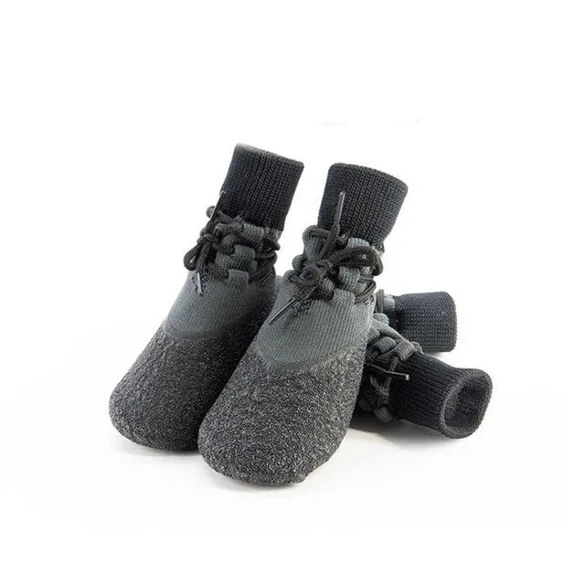 4Pcs Dog Shoes  Non-slip Waterproof Outdoor Knitted Dog Paw Protector with Adjustable Straps