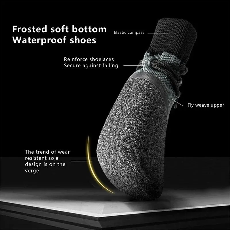 4Pcs Dog Shoes  Non-slip Waterproof Outdoor Knitted Dog Paw Protector with Adjustable Straps