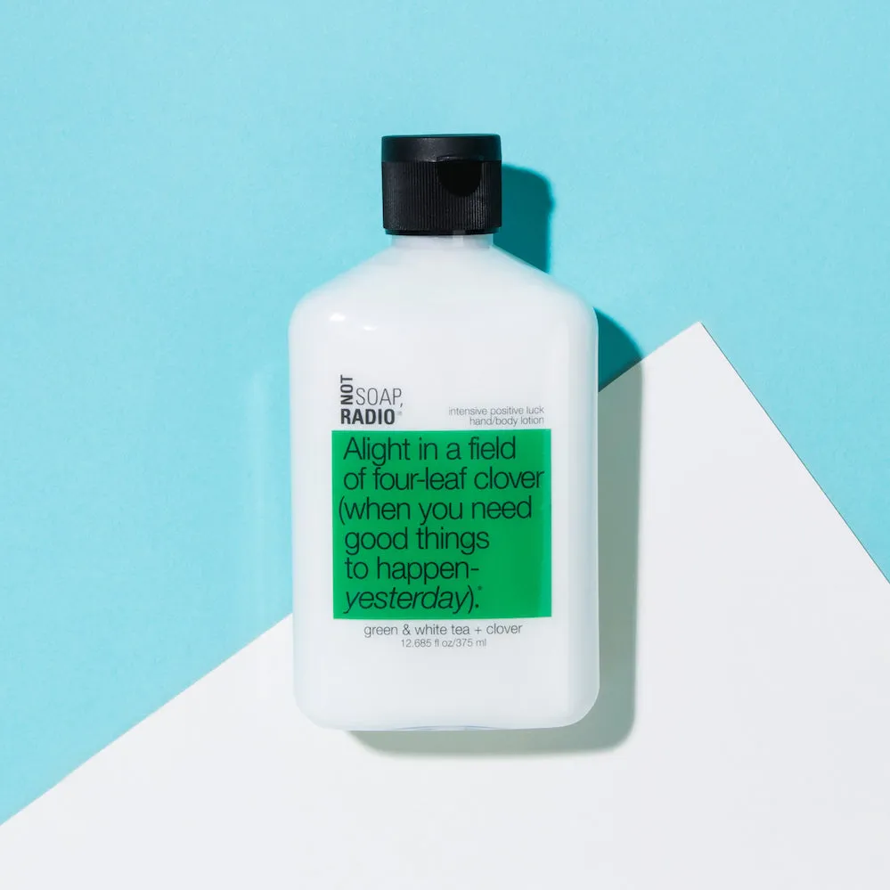 Alight in a field of four-leaf clover (when you need good things to happen- yesterday). <b>hand/body lotion</b>