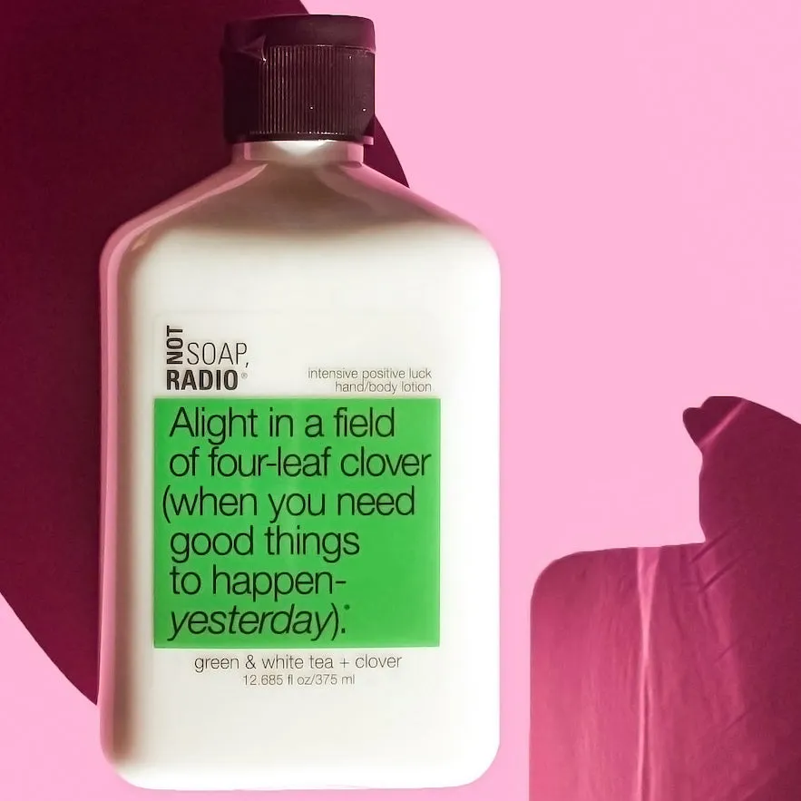Alight in a field of four-leaf clover (when you need good things to happen- yesterday). <b>hand/body lotion</b>