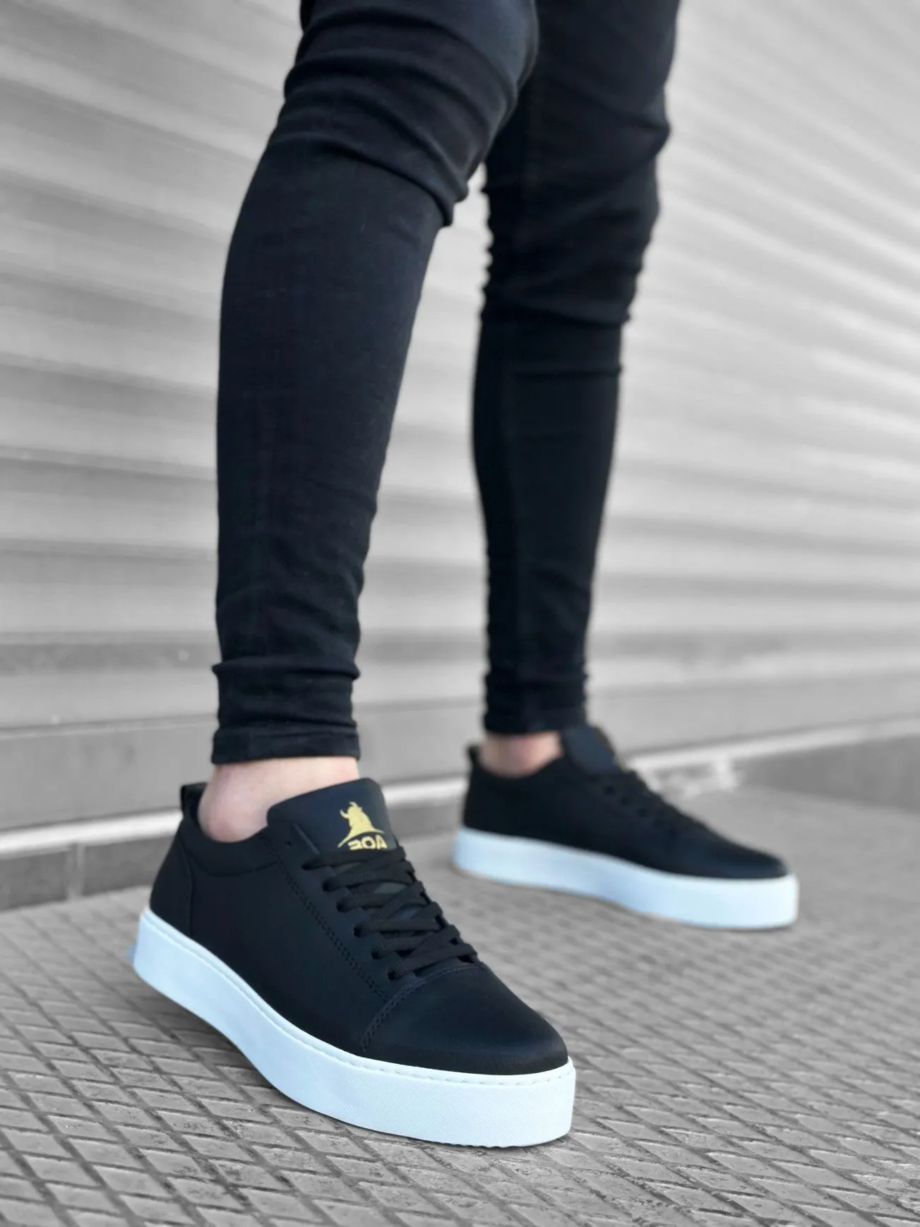 BA0104 Lace-up Black Skin Sport Classic Men's Shoes sneakers