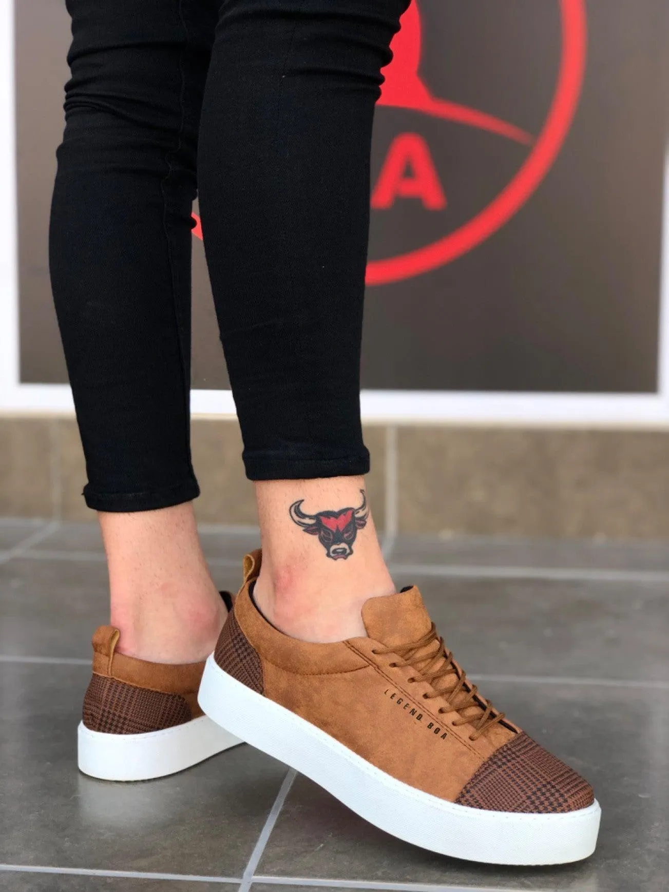 BA0104 Lace-Up Tan Plaid Sport Classic Men's Shoes