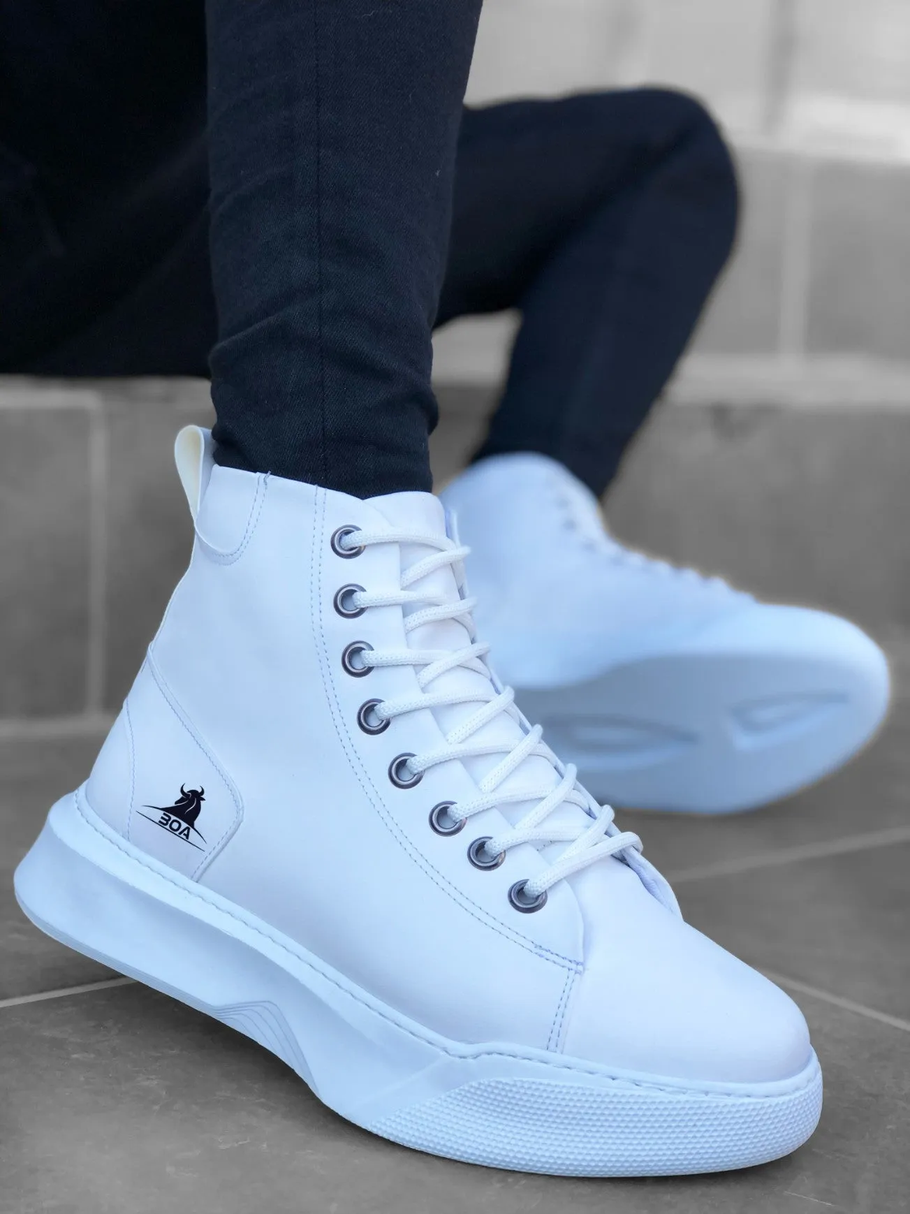 BA0155 Lace-Up Men's High Sole White Sport Boots