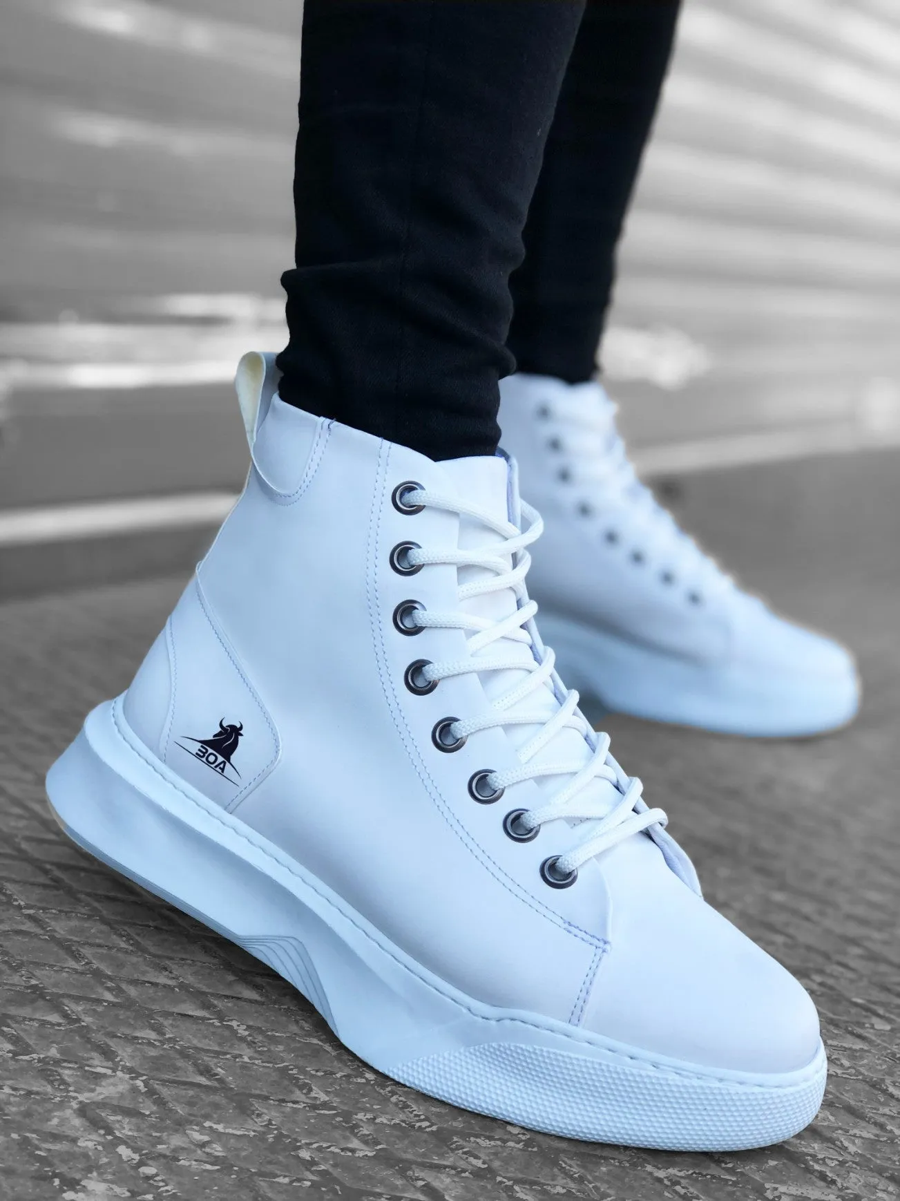 BA0155 Lace-Up Men's High Sole White Sport Boots