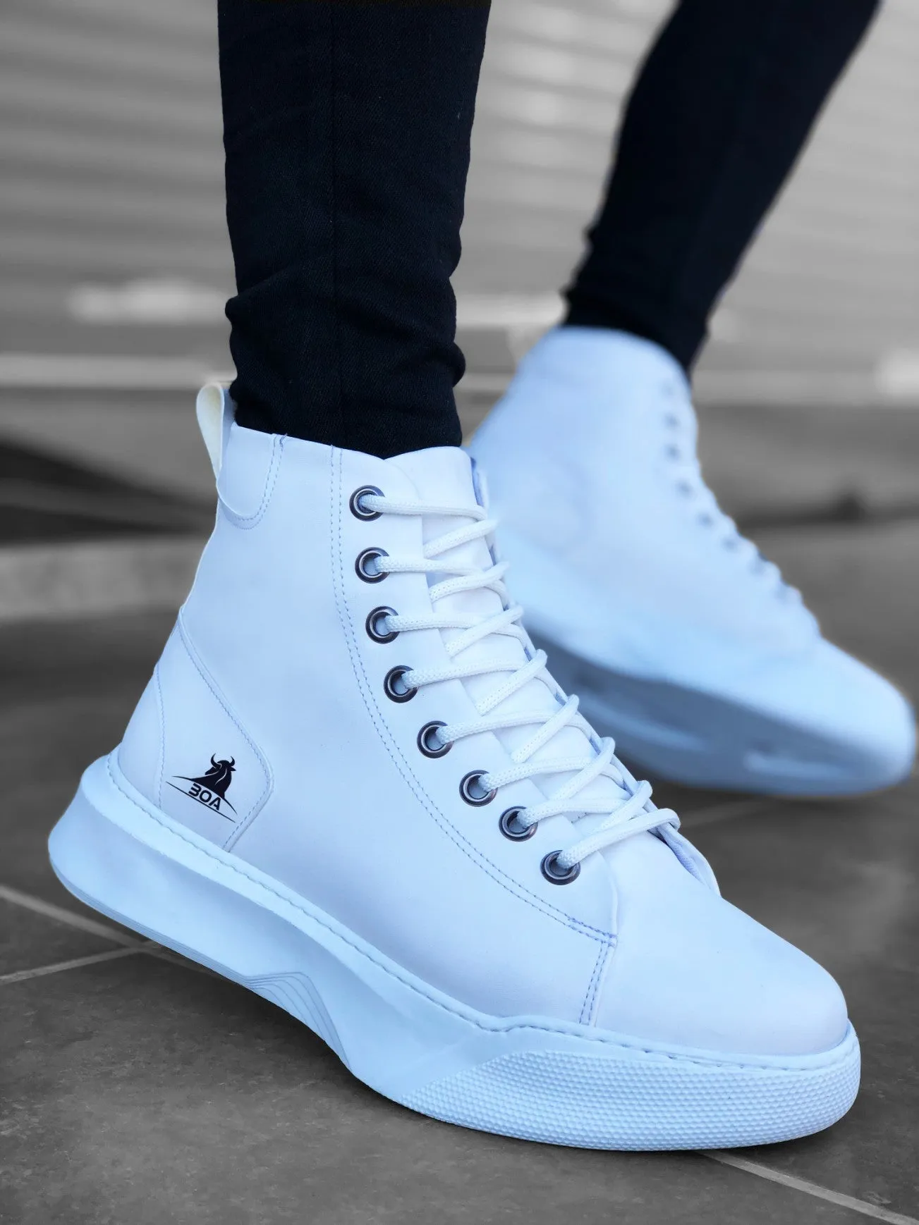 BA0155 Lace-Up Men's High Sole White Sport Boots