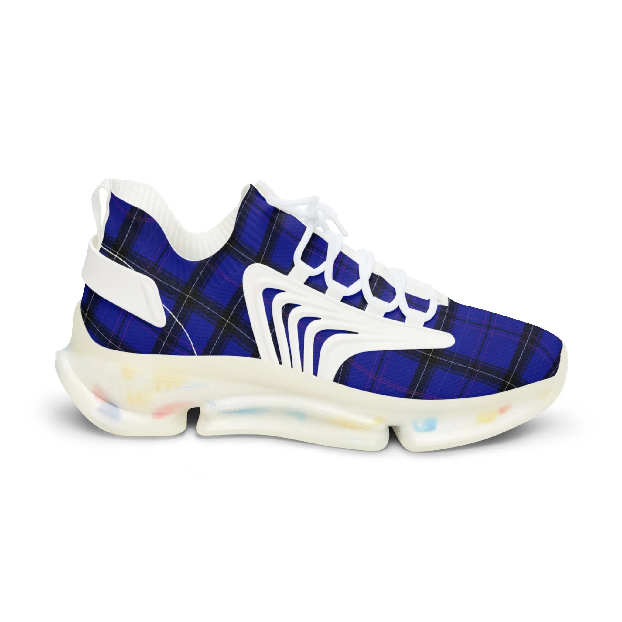 Blue Plaid Men's Mesh Sneakers, Blue Purple Plaid Print Men's Sneakers Best Comfy Men's Mesh Sports Sneakers Shoes (US Size: 5-12)