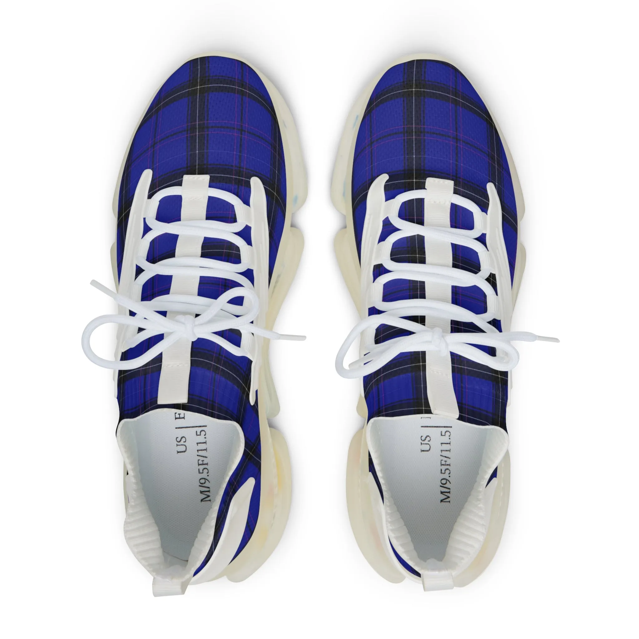 Blue Plaid Men's Mesh Sneakers, Blue Purple Plaid Print Men's Sneakers Best Comfy Men's Mesh Sports Sneakers Shoes (US Size: 5-12)
