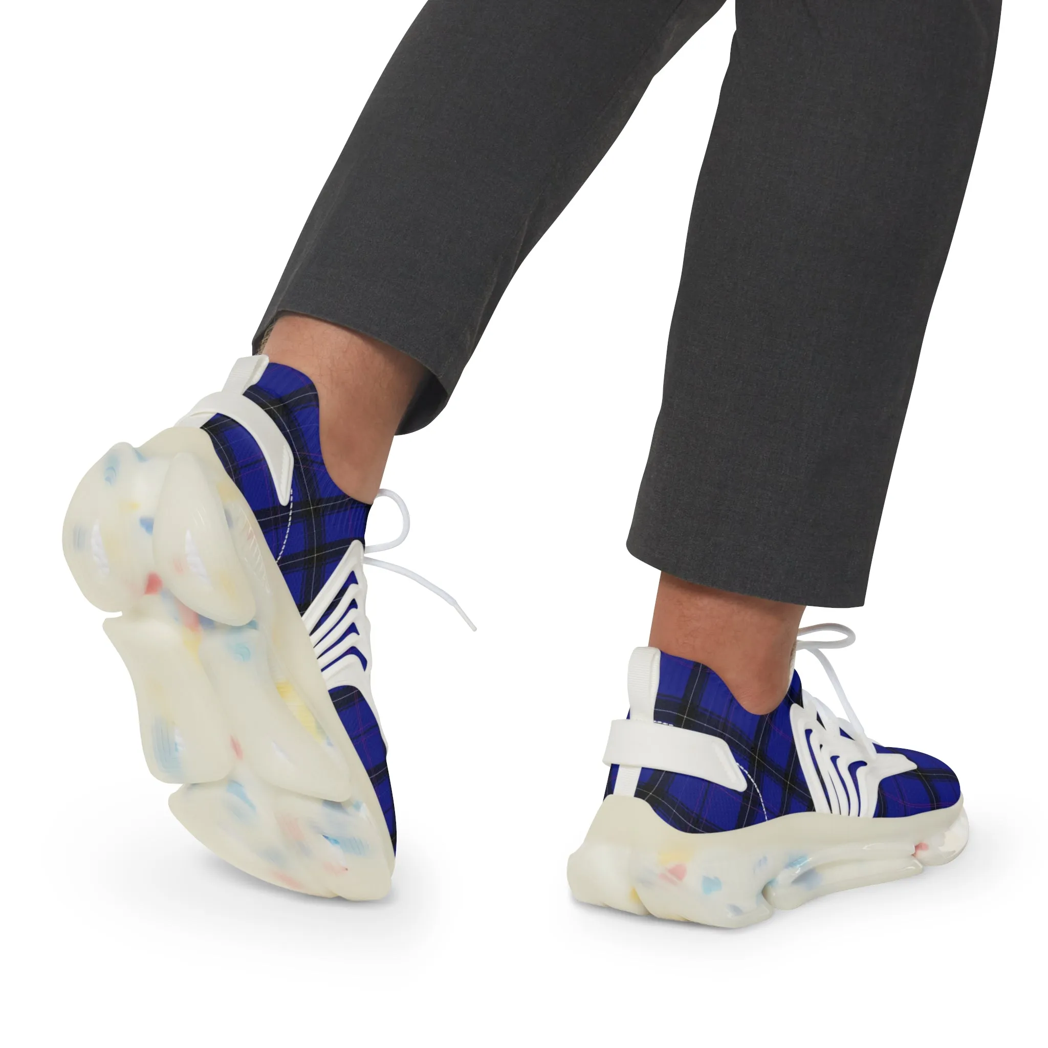Blue Plaid Men's Mesh Sneakers, Blue Purple Plaid Print Men's Sneakers Best Comfy Men's Mesh Sports Sneakers Shoes (US Size: 5-12)
