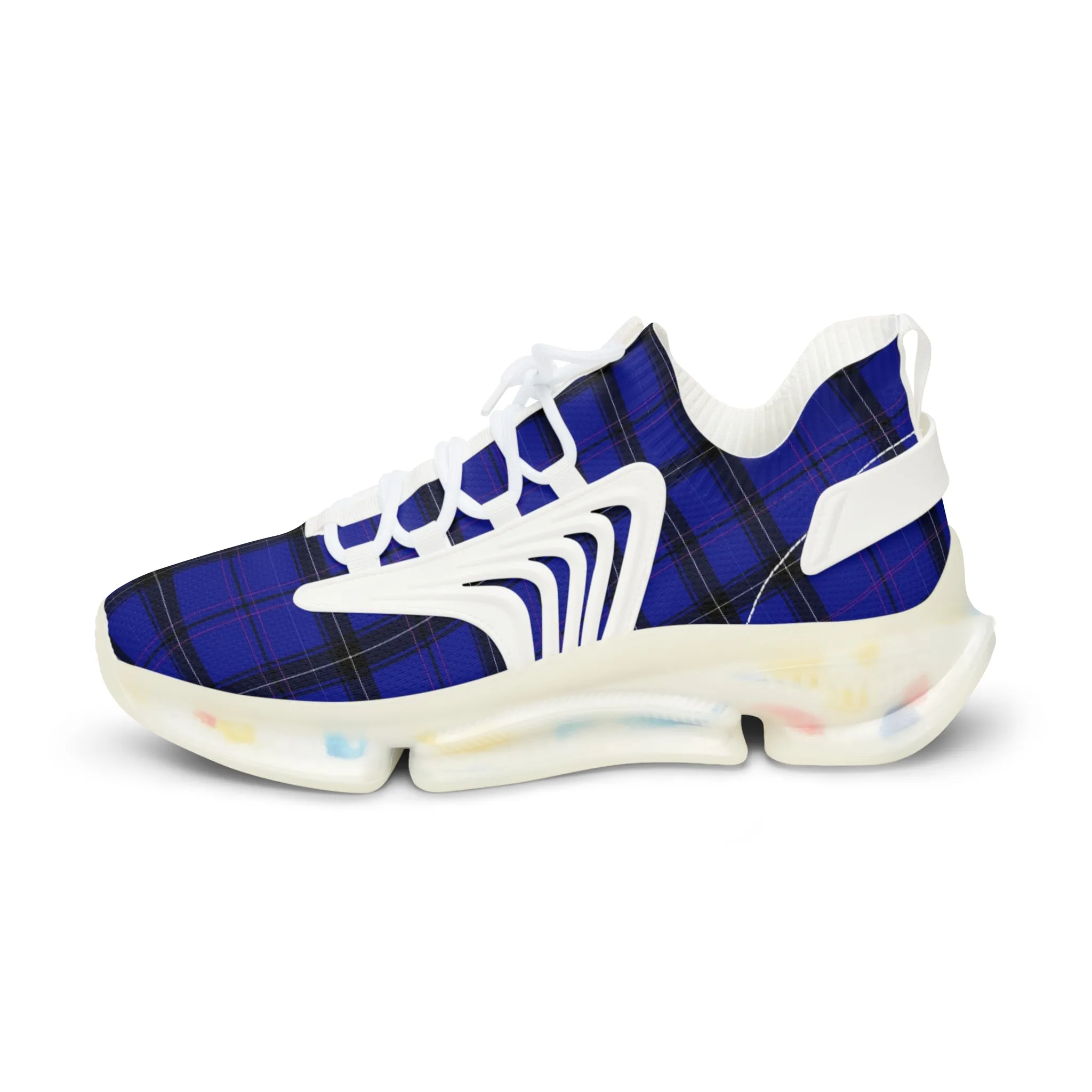 Blue Plaid Men's Mesh Sneakers, Blue Purple Plaid Print Men's Sneakers Best Comfy Men's Mesh Sports Sneakers Shoes (US Size: 5-12)