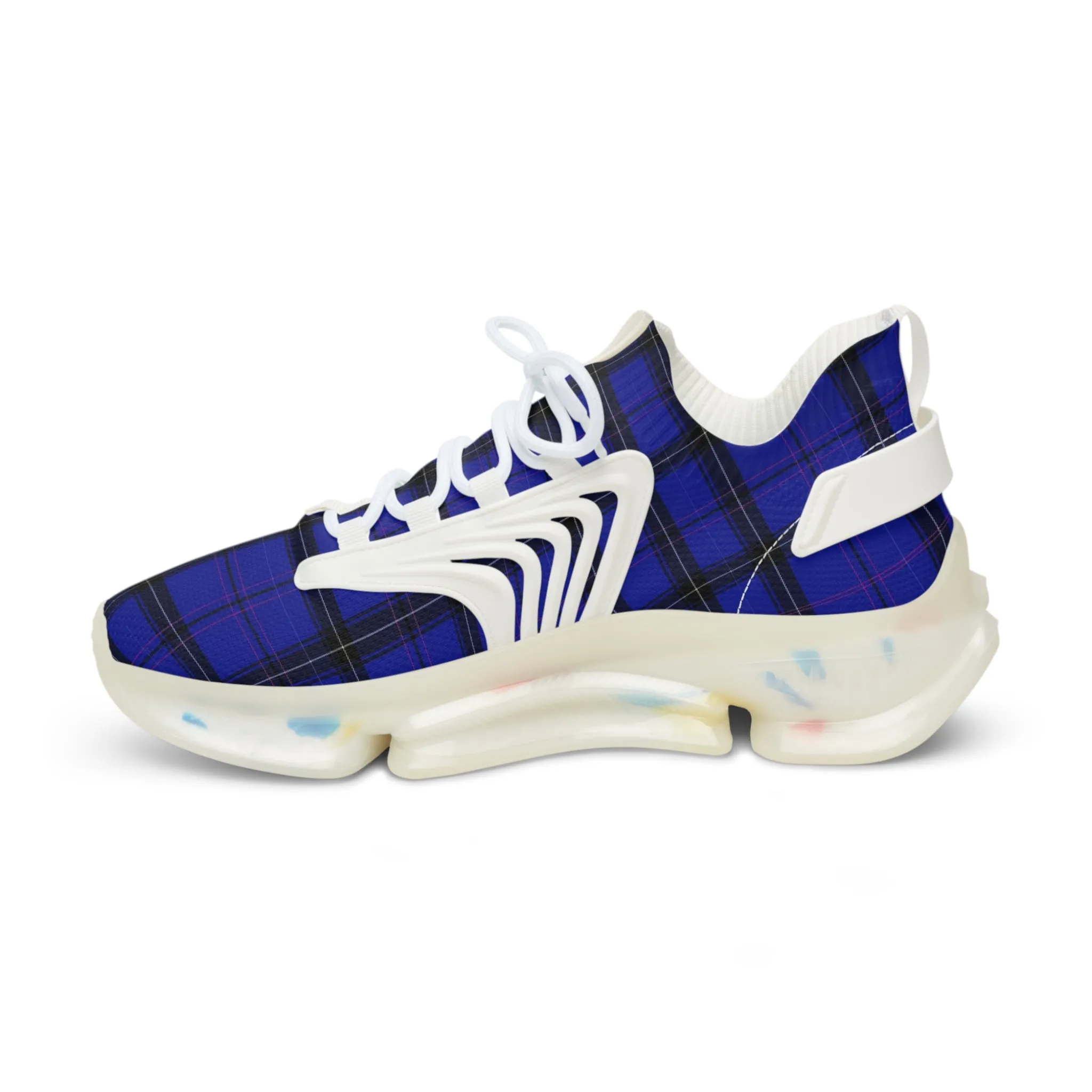 Blue Plaid Men's Mesh Sneakers, Blue Purple Plaid Print Men's Sneakers Best Comfy Men's Mesh Sports Sneakers Shoes (US Size: 5-12)