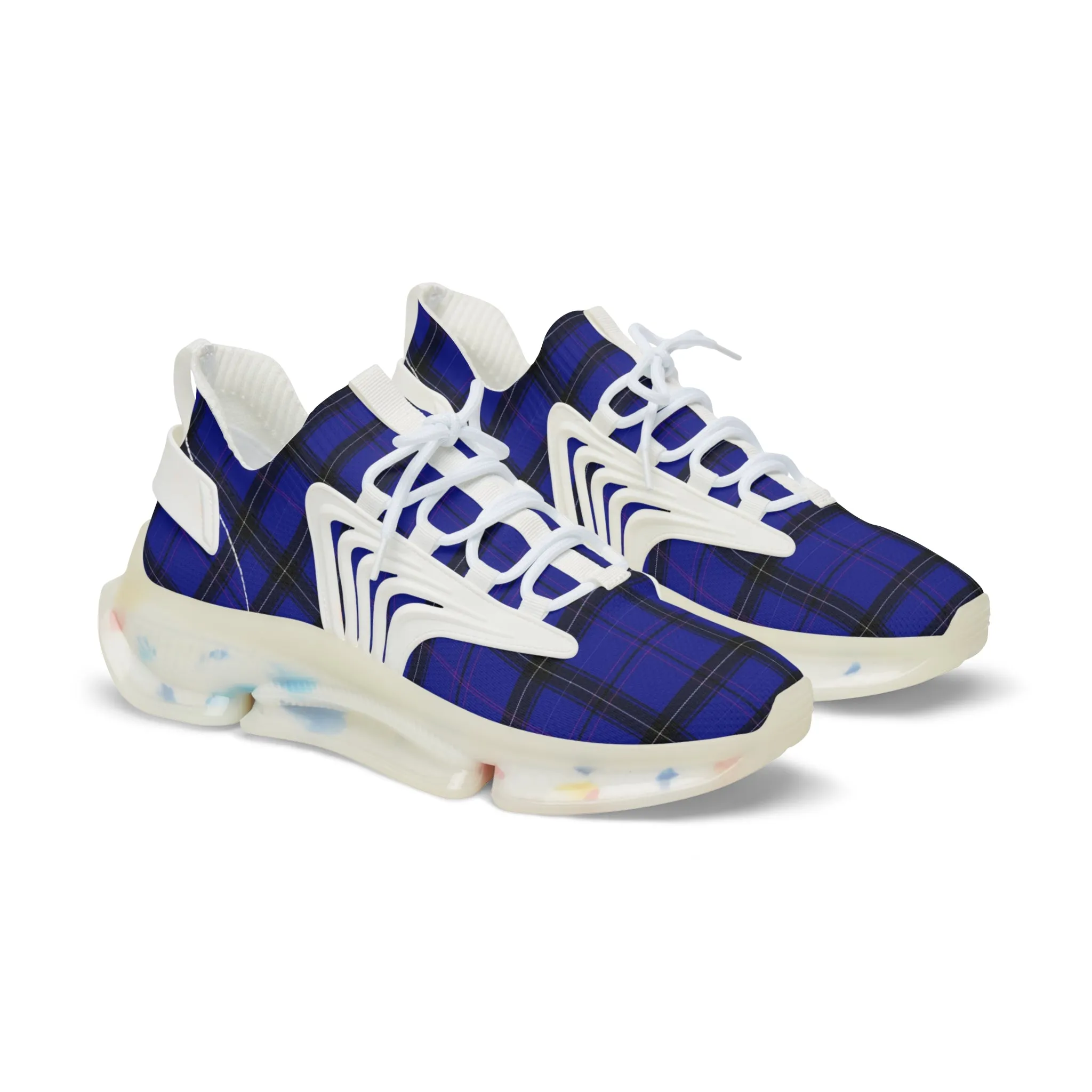 Blue Plaid Men's Mesh Sneakers, Blue Purple Plaid Print Men's Sneakers Best Comfy Men's Mesh Sports Sneakers Shoes (US Size: 5-12)