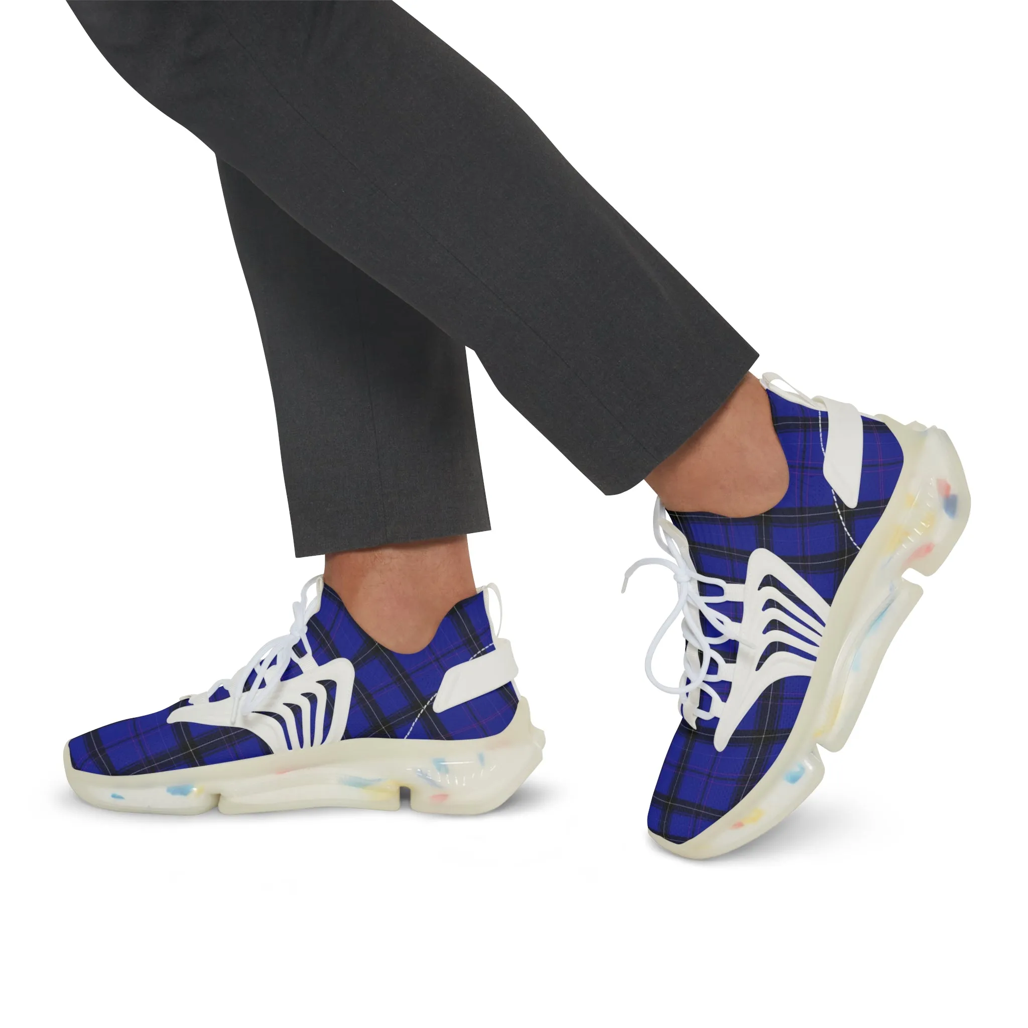 Blue Plaid Men's Mesh Sneakers, Blue Purple Plaid Print Men's Sneakers Best Comfy Men's Mesh Sports Sneakers Shoes (US Size: 5-12)