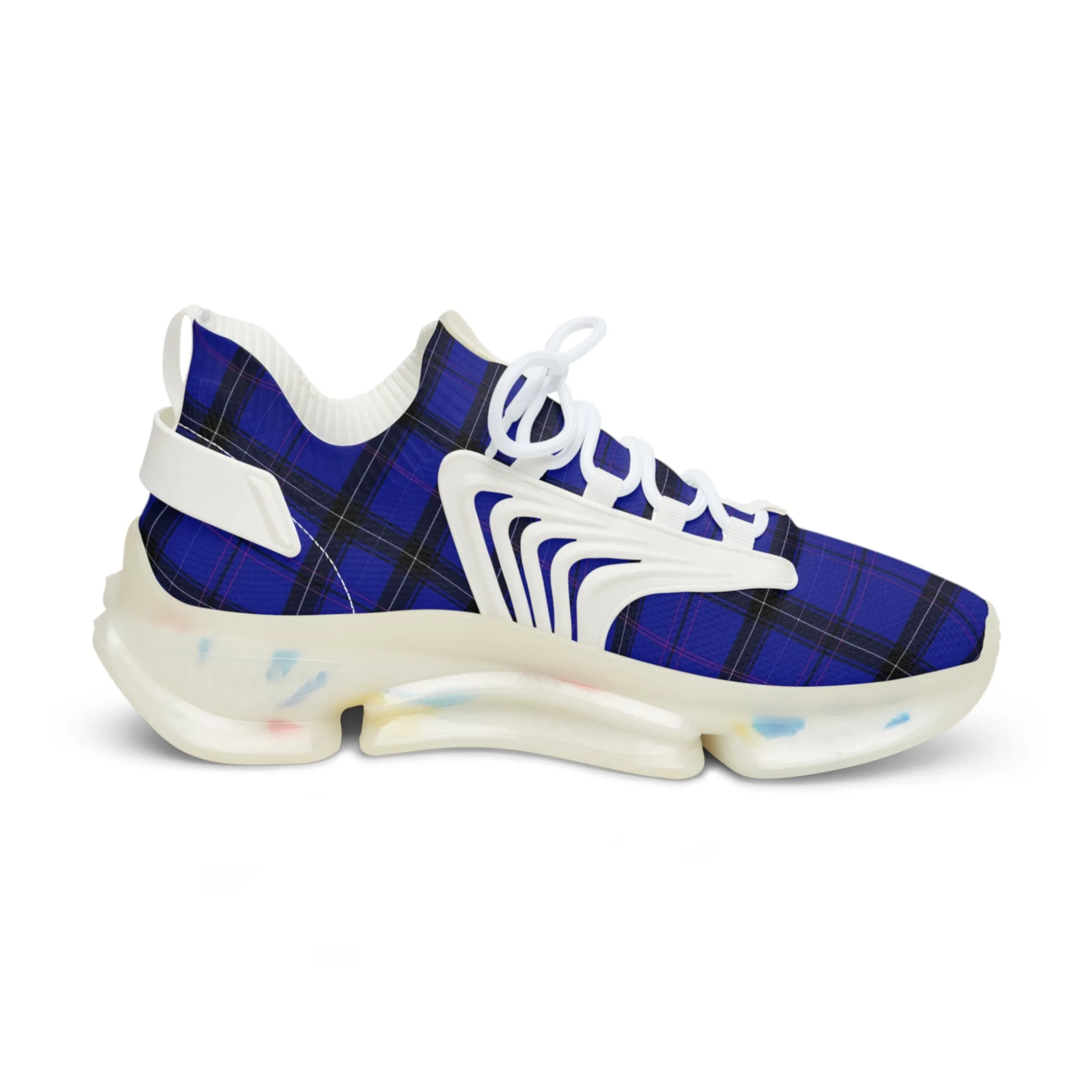 Blue Plaid Men's Mesh Sneakers, Blue Purple Plaid Print Men's Sneakers Best Comfy Men's Mesh Sports Sneakers Shoes (US Size: 5-12)