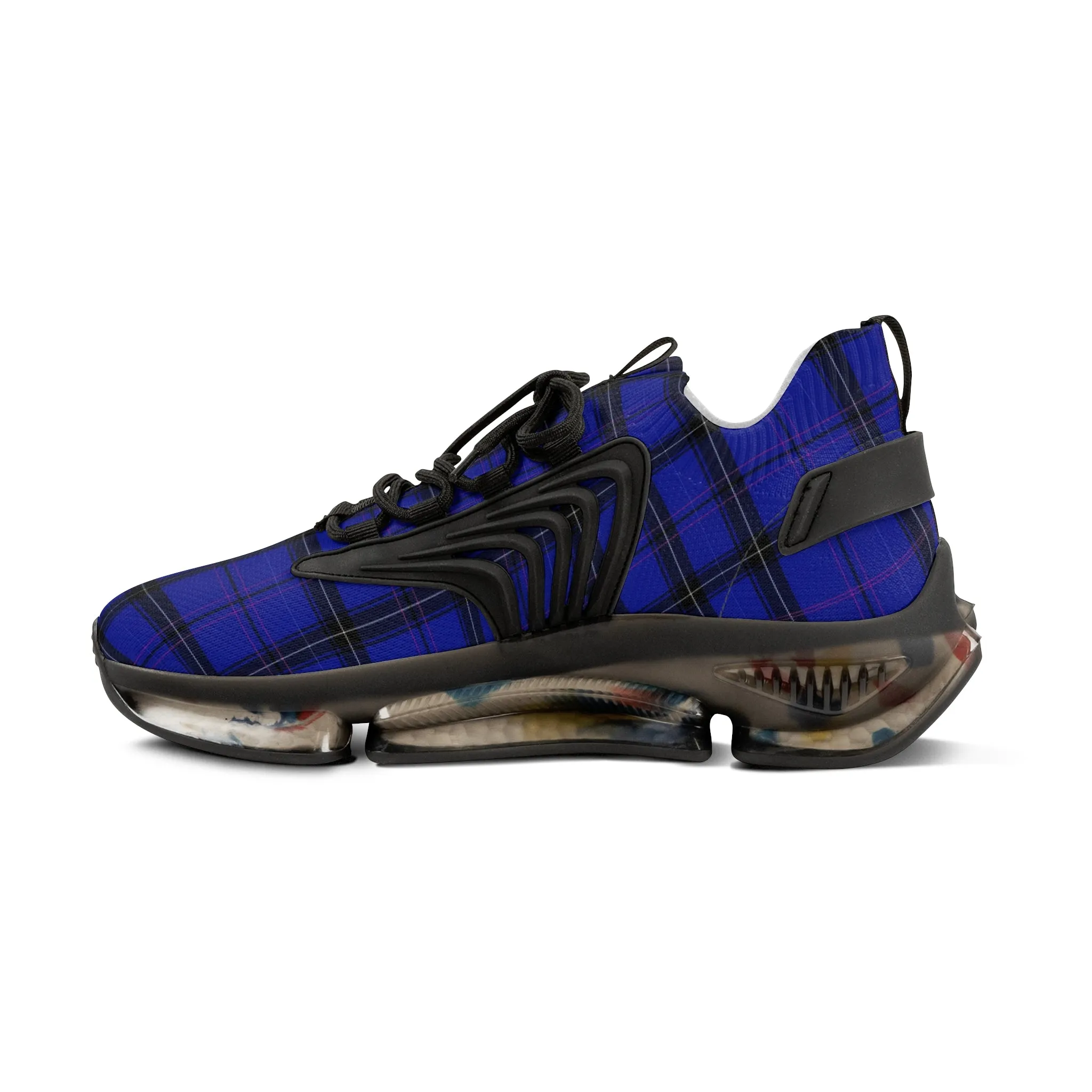 Blue Plaid Men's Mesh Sneakers, Blue Purple Plaid Print Men's Sneakers Best Comfy Men's Mesh Sports Sneakers Shoes (US Size: 5-12)
