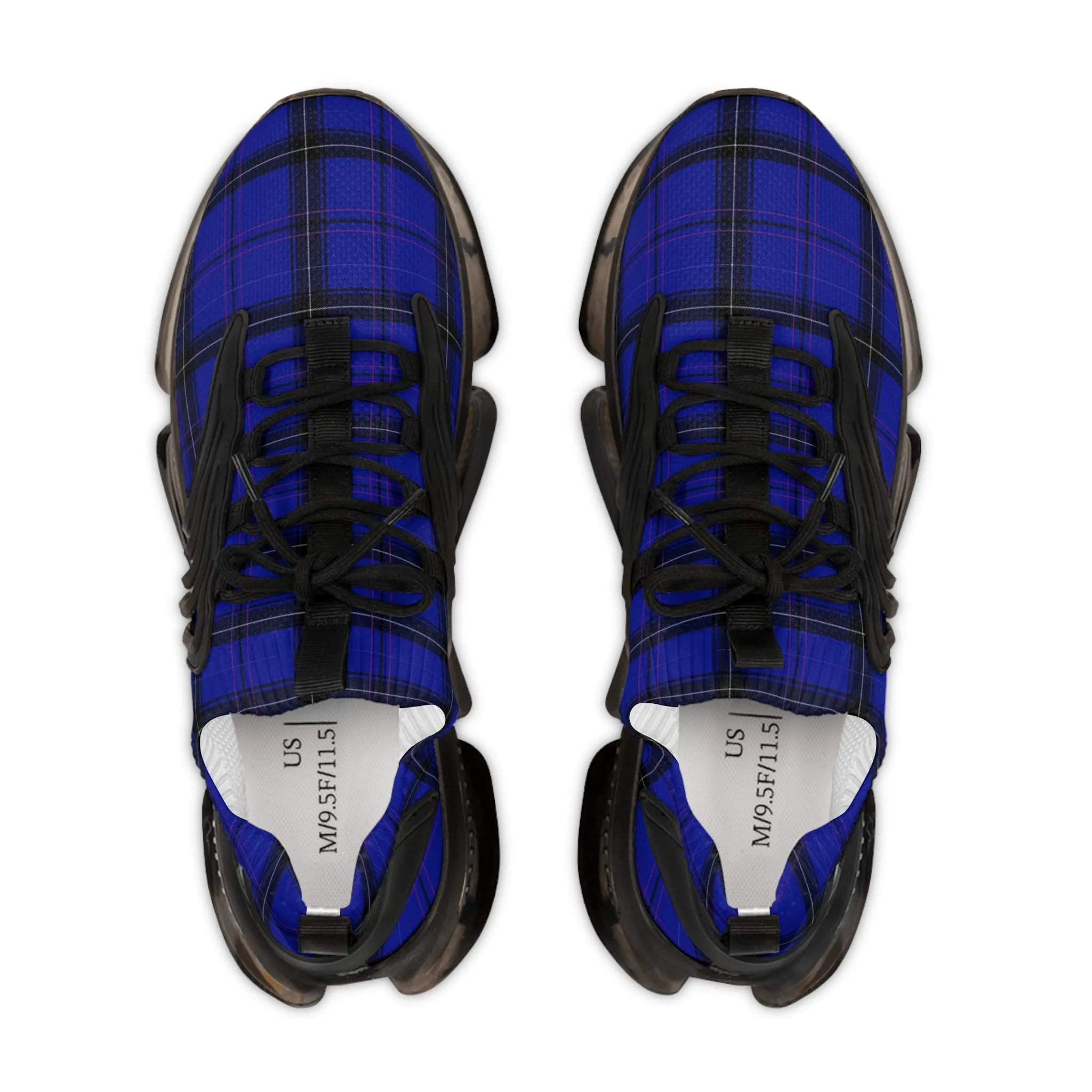 Blue Plaid Men's Mesh Sneakers, Blue Purple Plaid Print Men's Sneakers Best Comfy Men's Mesh Sports Sneakers Shoes (US Size: 5-12)