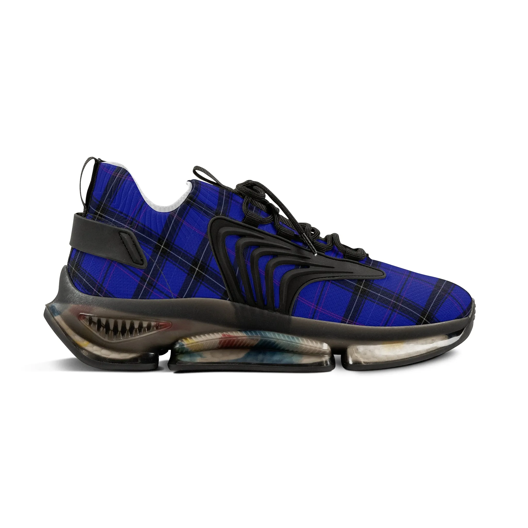 Blue Plaid Men's Mesh Sneakers, Blue Purple Plaid Print Men's Sneakers Best Comfy Men's Mesh Sports Sneakers Shoes (US Size: 5-12)