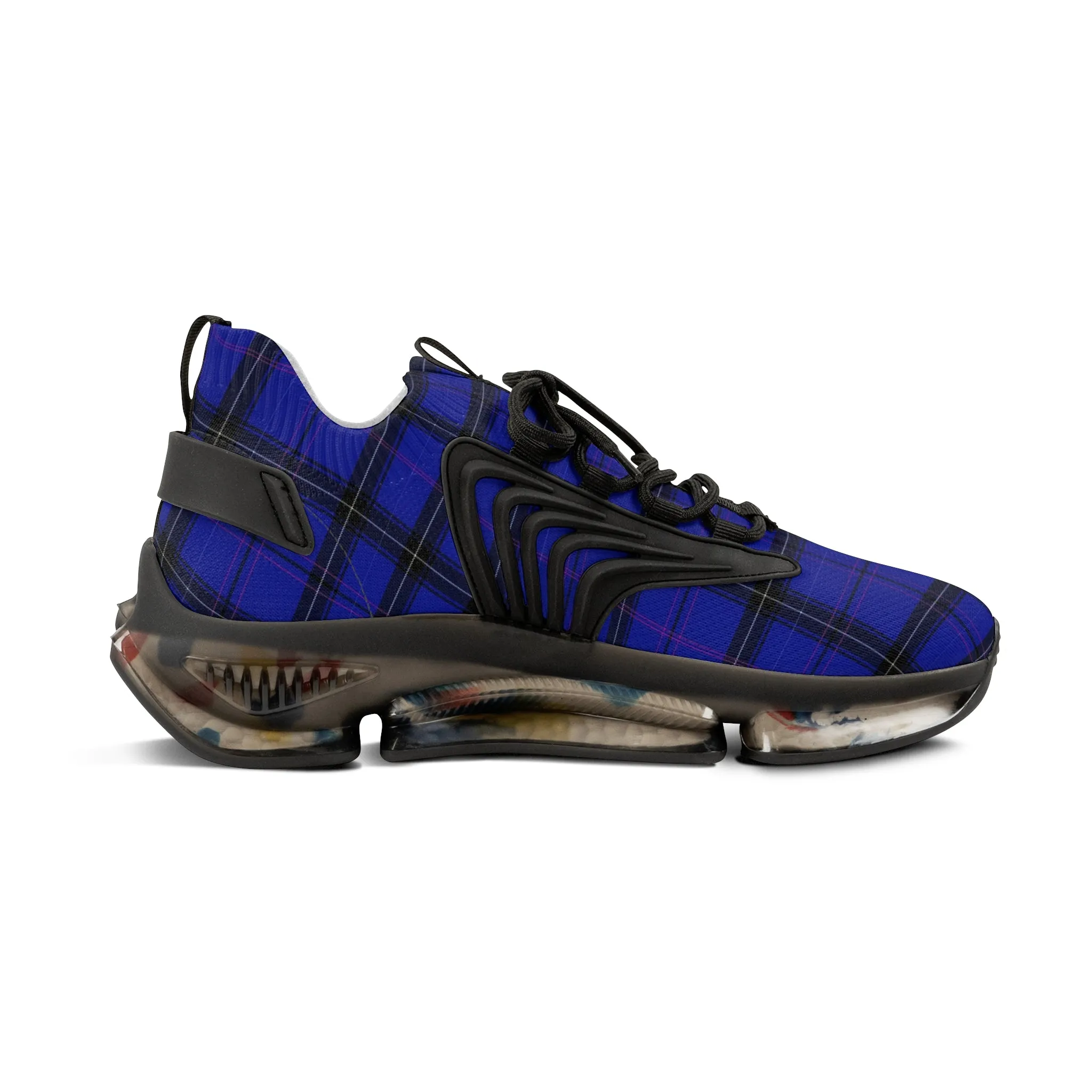 Blue Plaid Men's Mesh Sneakers, Blue Purple Plaid Print Men's Sneakers Best Comfy Men's Mesh Sports Sneakers Shoes (US Size: 5-12)