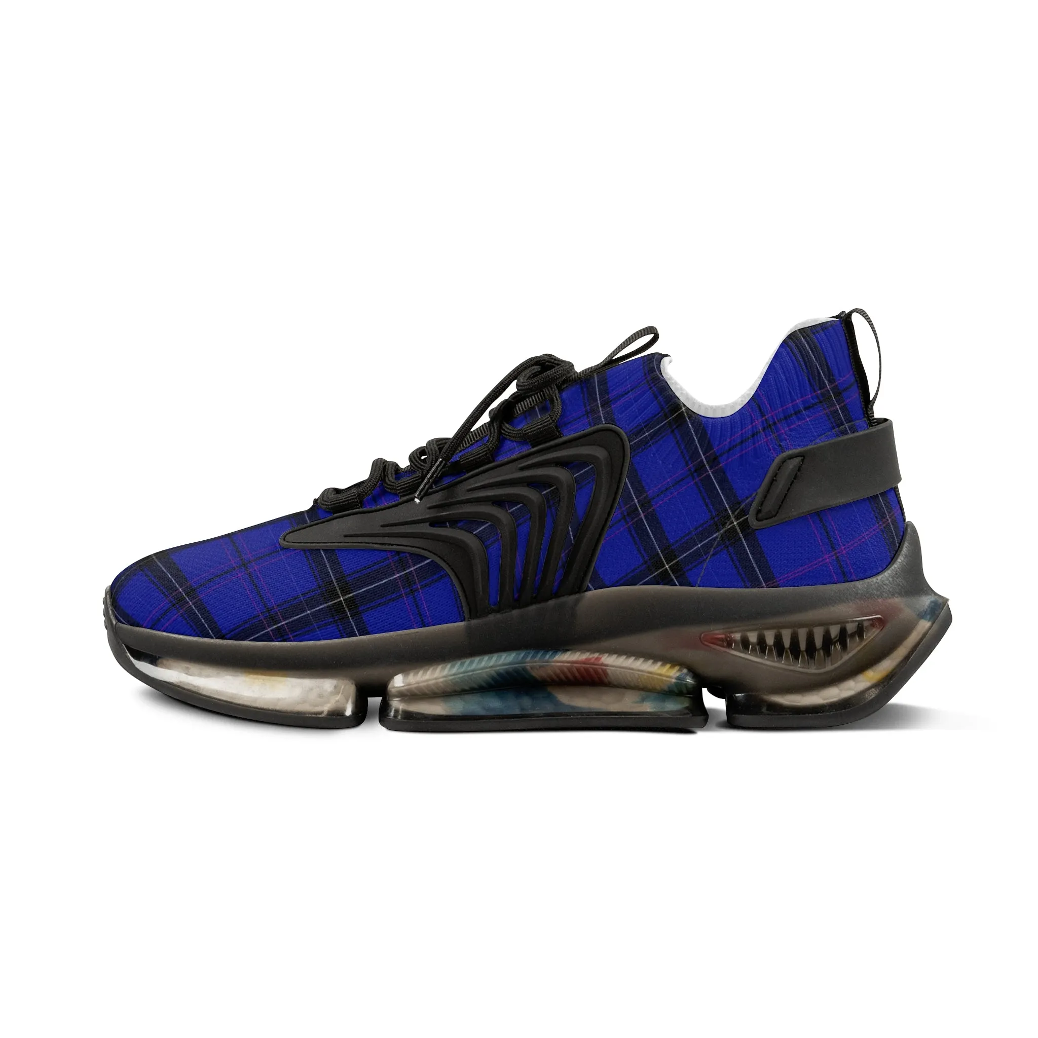 Blue Plaid Men's Mesh Sneakers, Blue Purple Plaid Print Men's Sneakers Best Comfy Men's Mesh Sports Sneakers Shoes (US Size: 5-12)