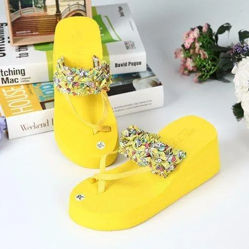 Bohemia Clip Toe Slip On Platform Outdoor Beach Slippers
