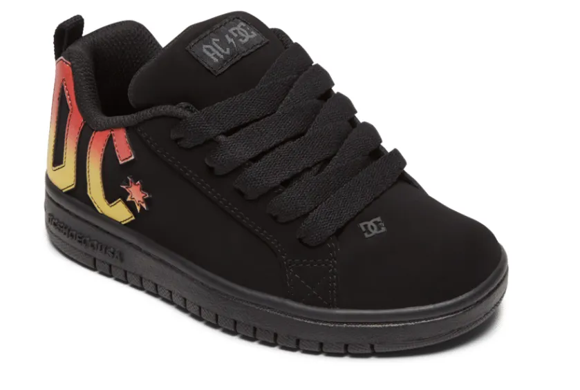DC Court Graffik ACDC Black Black Orange Youth Sneaker