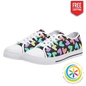 Doodle Hearts Ladies Low Top Canvas Shoes