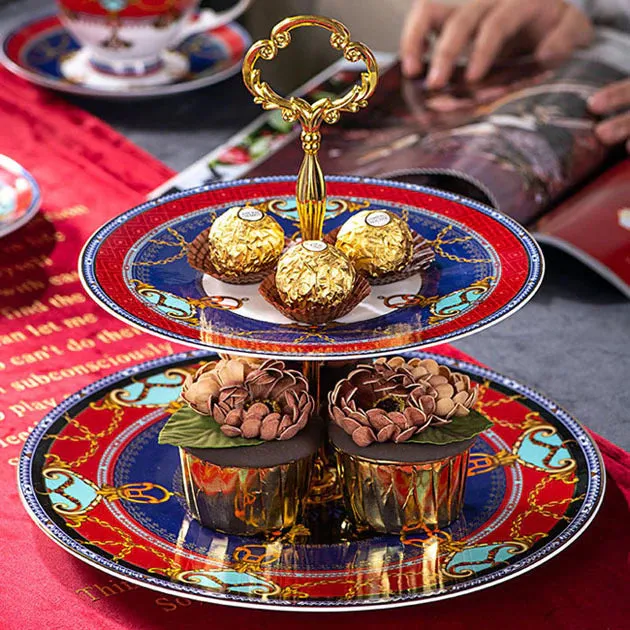 Elegant Luxury French Royal Style Hand Made Fine Porcelain Bone China Gold Plated Coffee and Tea Set To Serve 6 Stainless Steel High Shelf