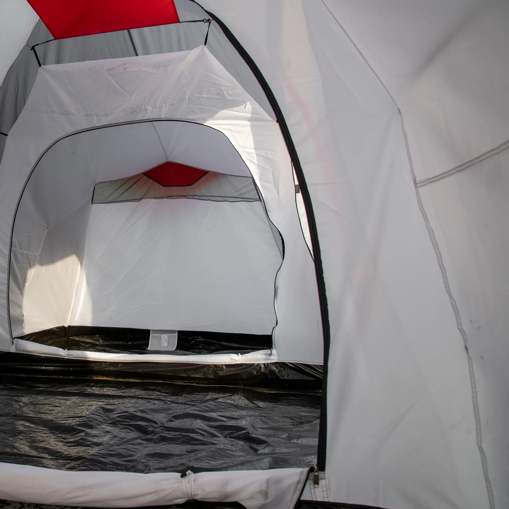 Four-Man Tunnel Tent, with Two Bedrooms and Living Room - Grey/Red
