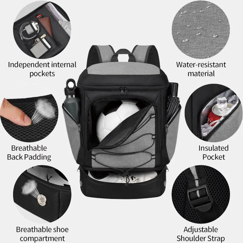 Functional Sports Bag Outdoor Backpack with Ball Compartment & Shoe Compartment