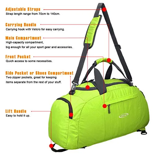 G4Free 3-Way Travel Duffel Backpack Luggage Gym Sports Bag with Shoe Compartment (Green)