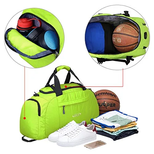 G4Free 3-Way Travel Duffel Backpack Luggage Gym Sports Bag with Shoe Compartment (Green)
