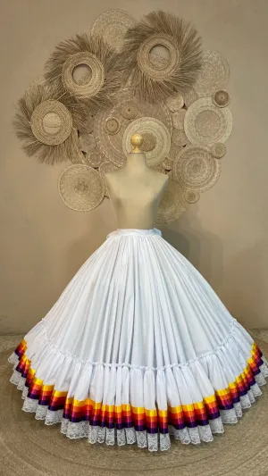 Hoja de Maiz Doble Vuelo Folklórico Practice Skirt – Blanco
