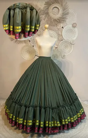 Hoja de Maiz Doble Vuelo Folklórico Practice Skirt – Doble holán - Militar