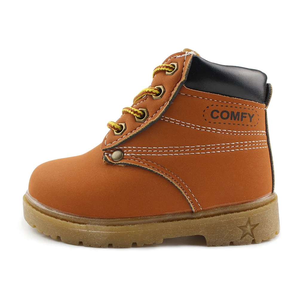 Kids Boy's Outdoor Waterproof Combat Boots Warm Suede Leather Lace-Up Shoes Ankle boots