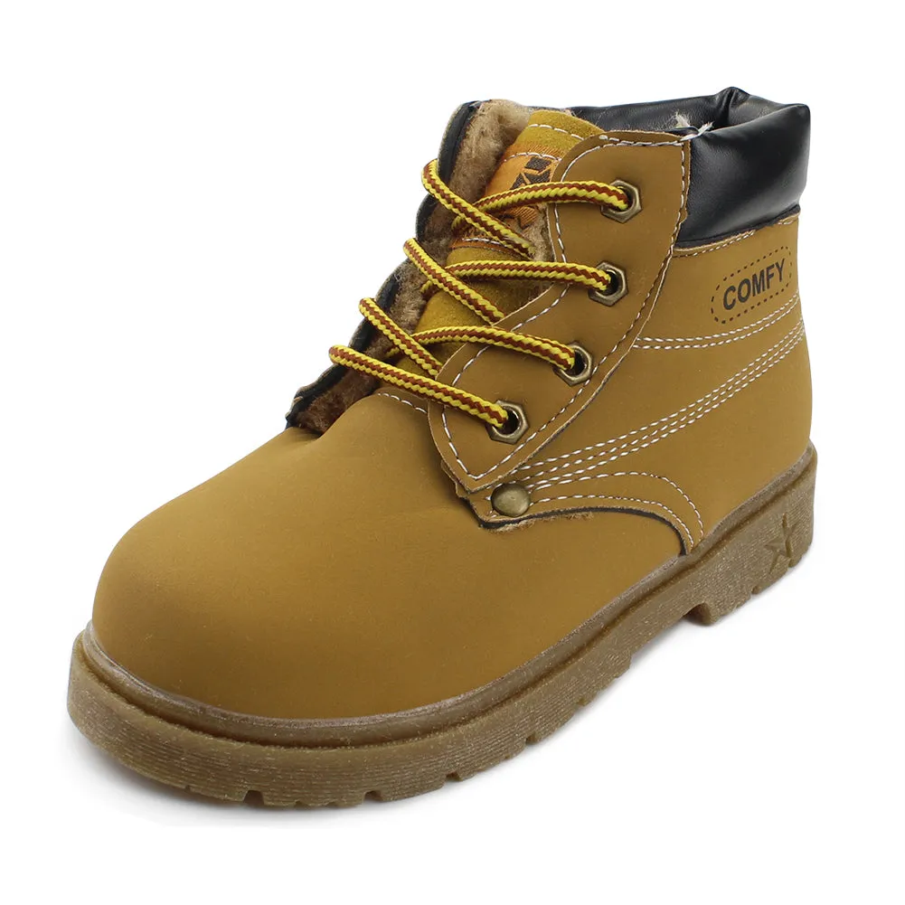 Kids Boy's Outdoor Waterproof Combat Boots Warm Suede Leather Lace-Up Shoes Ankle boots