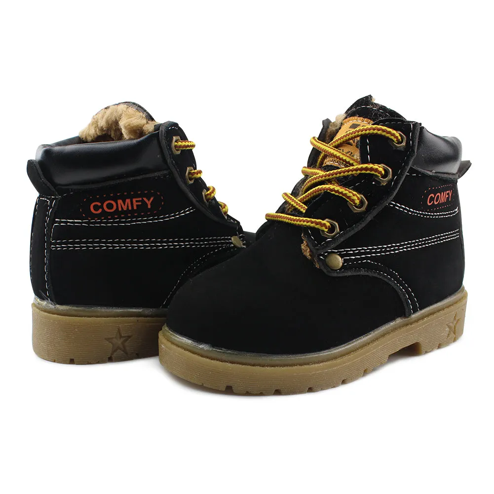Kids Boy's Outdoor Waterproof Combat Boots Warm Suede Leather Lace-Up Shoes Ankle boots