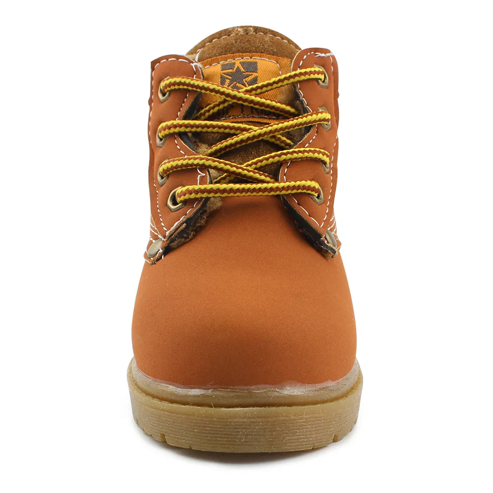 Kids Boy's Outdoor Waterproof Combat Boots Warm Suede Leather Lace-Up Shoes Ankle boots