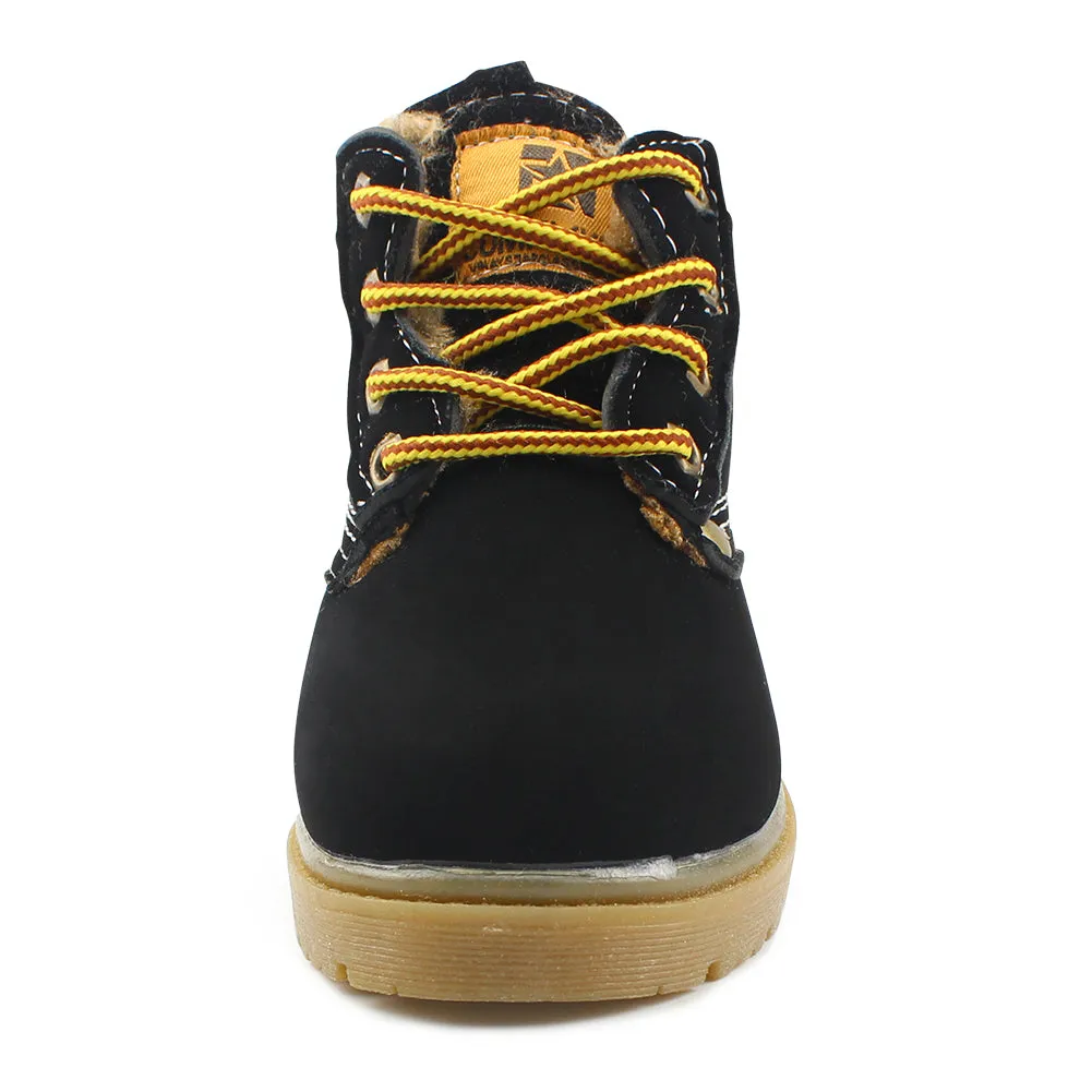 Kids Boy's Outdoor Waterproof Combat Boots Warm Suede Leather Lace-Up Shoes Ankle boots