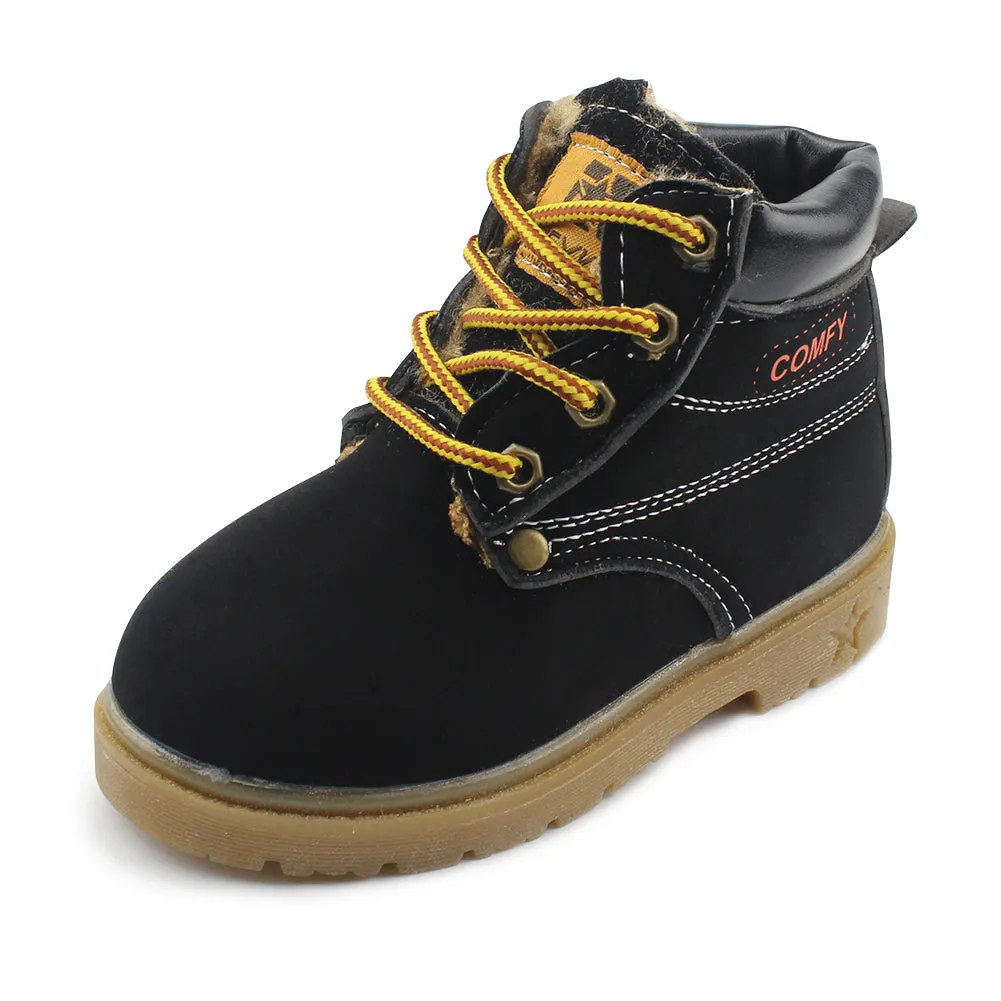 Kids Boy's Outdoor Waterproof Combat Boots Warm Suede Leather Lace-Up Shoes Ankle boots