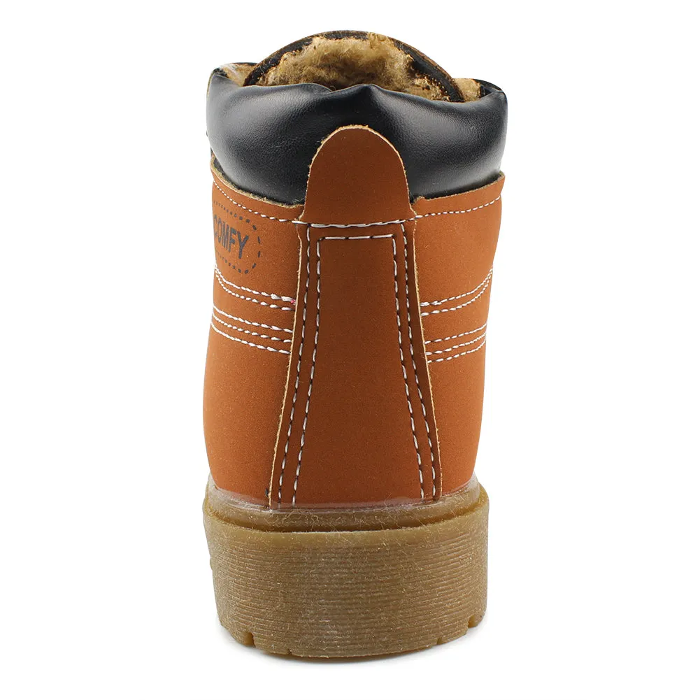 Kids Boy's Outdoor Waterproof Combat Boots Warm Suede Leather Lace-Up Shoes Ankle boots