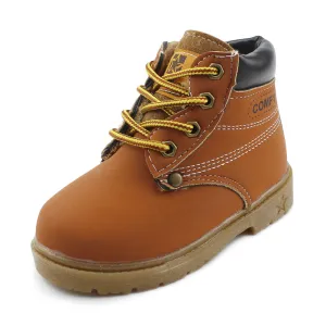 Kids Boy's Outdoor Waterproof Combat Boots Warm Suede Leather Lace-Up Shoes Ankle boots
