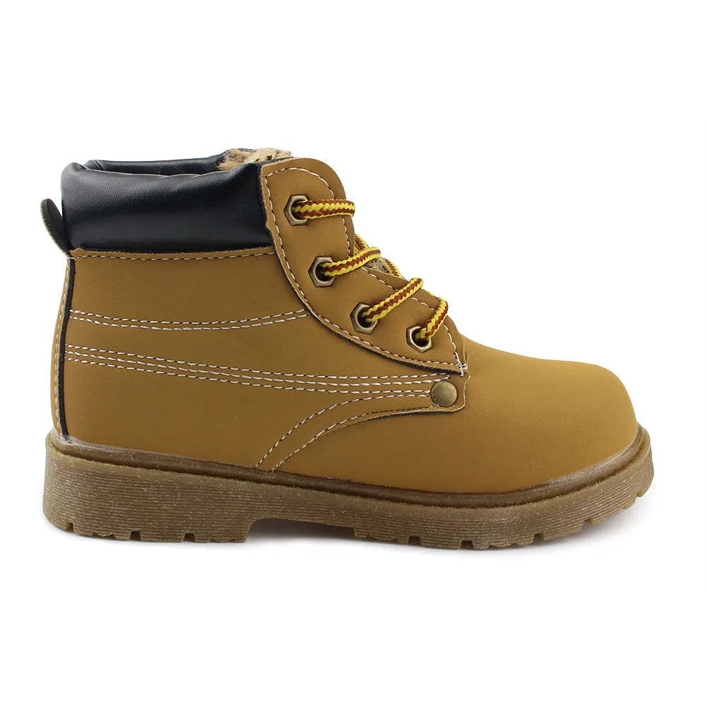 Kids Boy's Outdoor Waterproof Combat Boots Warm Suede Leather Lace-Up Shoes Ankle boots