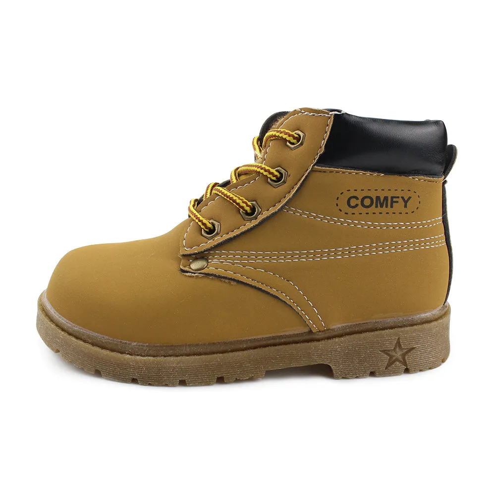 Kids Boy's Outdoor Waterproof Combat Boots Warm Suede Leather Lace-Up Shoes Ankle boots