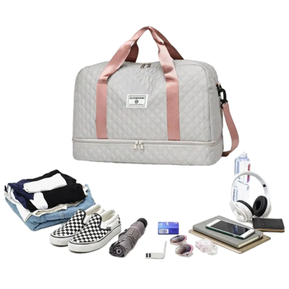 Large Capacity Travel Duffel Bag Versatile Shoulder Crossbody Weekender Bag with Shoe Compartment Grey