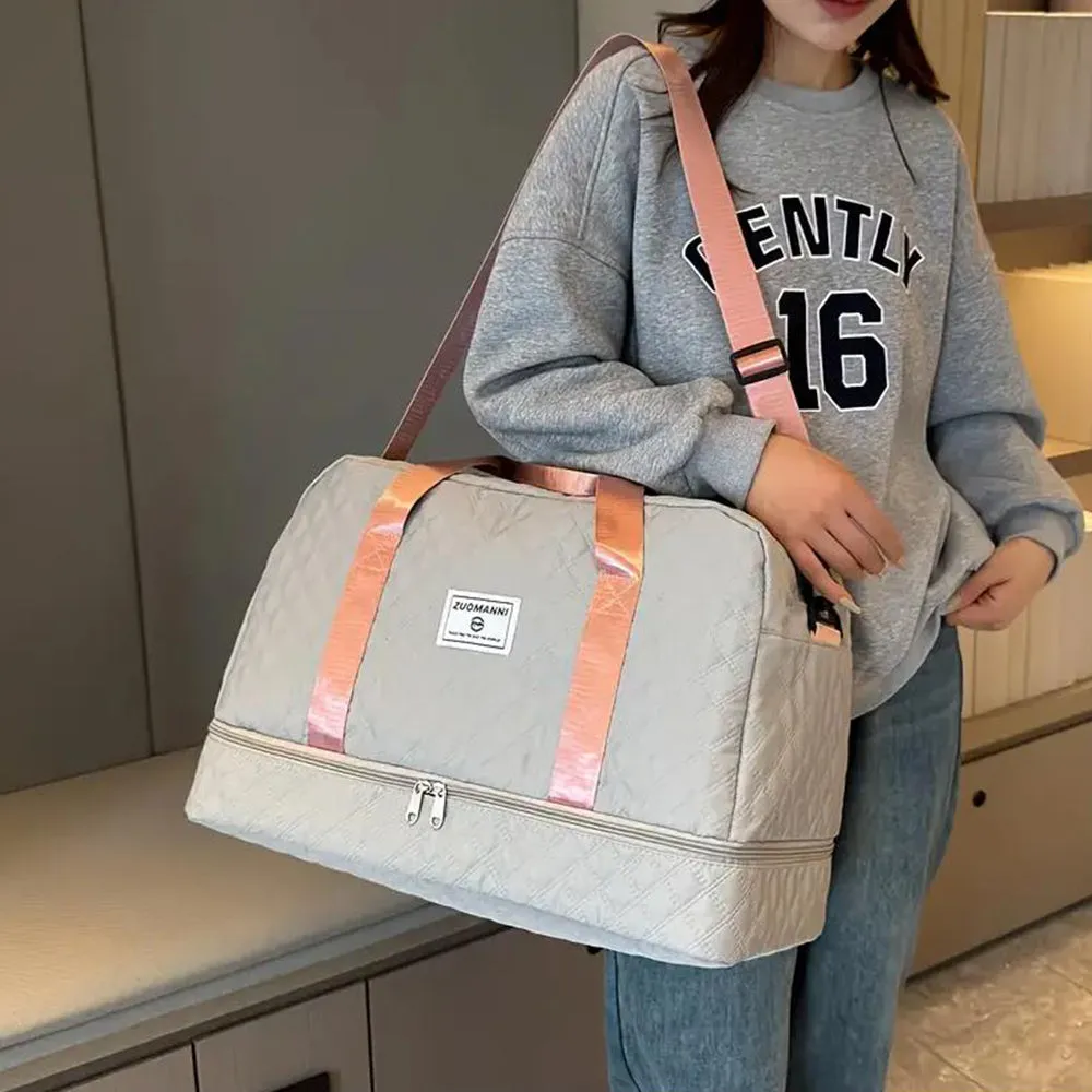 Large Capacity Travel Duffel Bag Versatile Shoulder Crossbody Weekender Bag with Shoe Compartment Grey