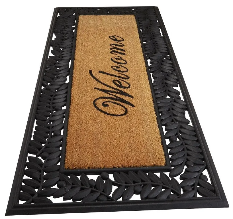 Leaves Welcome Wrought Iron Rubber Coir Doormat
