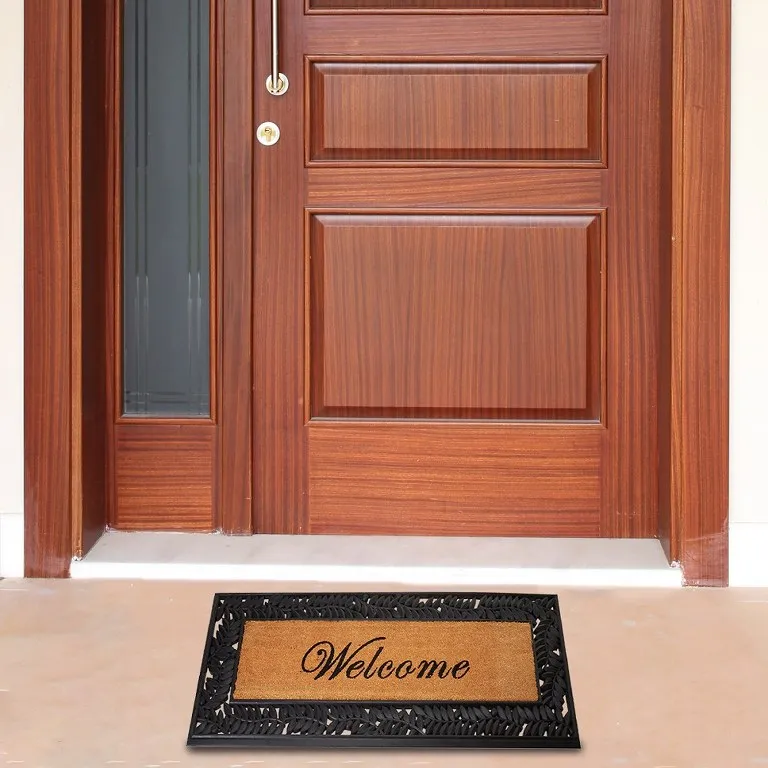 Leaves Welcome Wrought Iron Rubber Coir Doormat